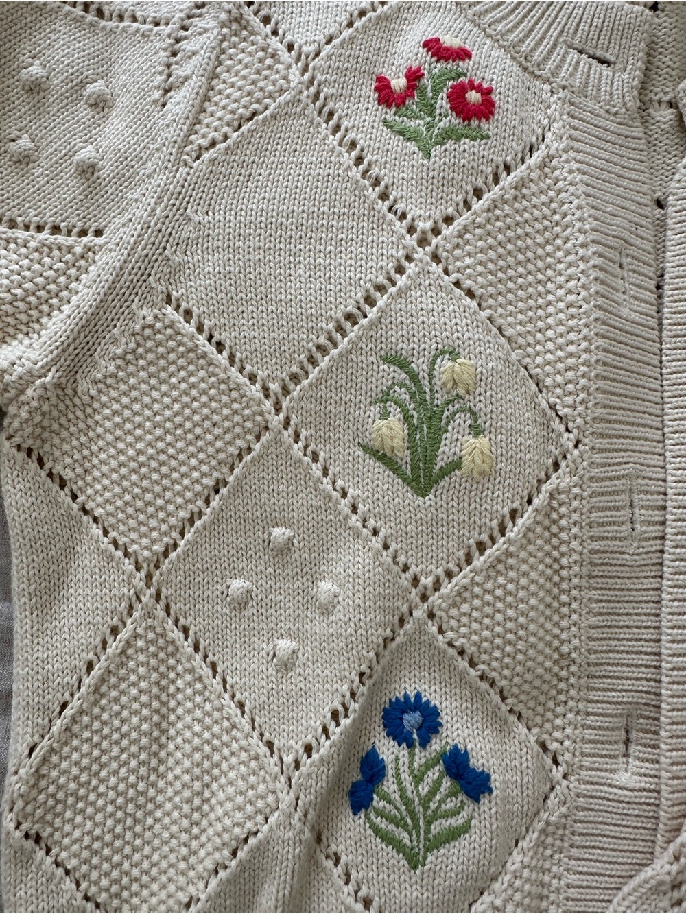 Boden Cream Knit Cardigan with Embroidered Flowers - Picture 2 of 4